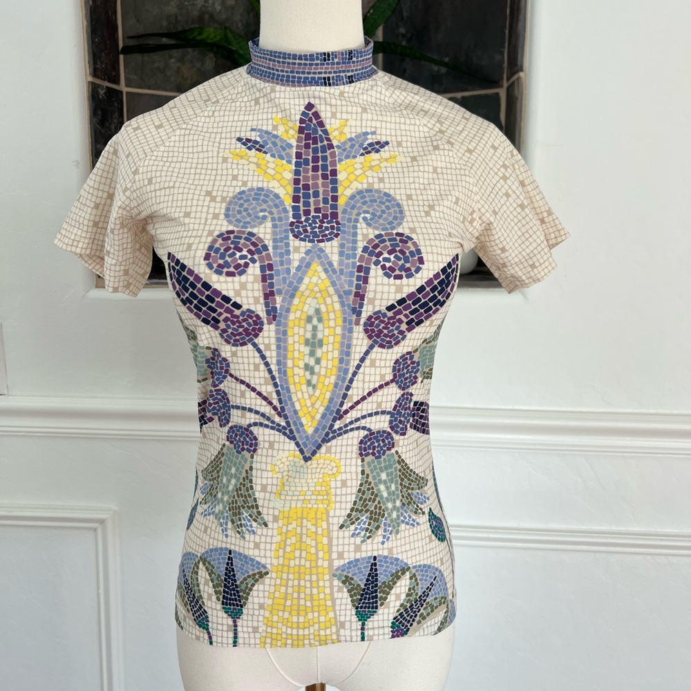 Tory Burch Mosaic Short Sleeve Swim Top
